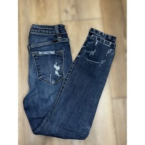 Kancan Signature Stylish Distressed Womens Dark Wash Distressed Skinny Jeans 25